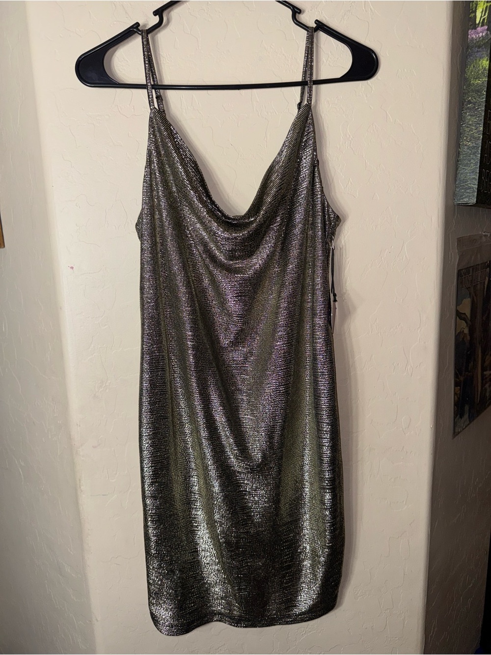 Forever 21 Party Collection NWT Black Gold Metallic Cowl Neck Mini Dress Size S